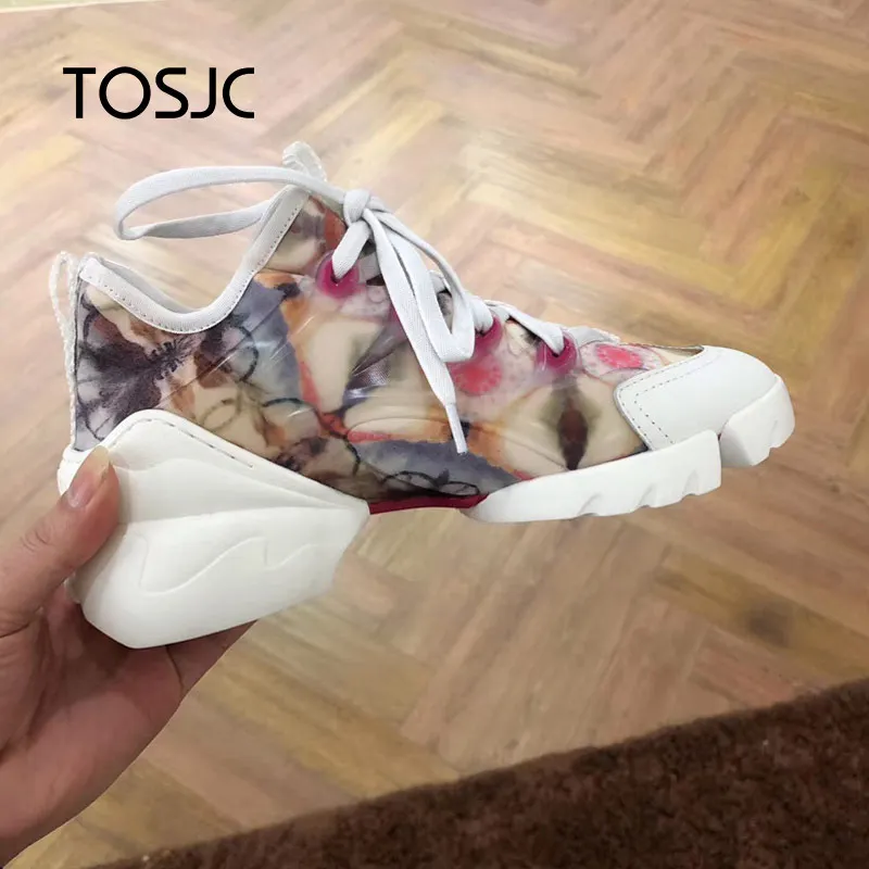 

Flower Printing Leisure Sports Running Shoes Female Spring 2019 New Fashion with Thick Bottom Daddy Shoes Tide Small White Shoes