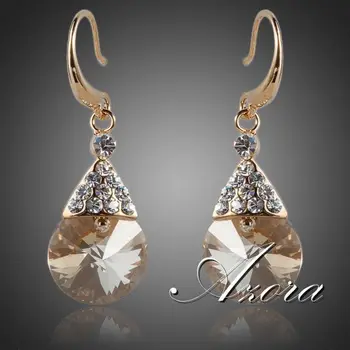 

AZORA Gold Color Gold Round Stellux Austrian Crystal Drop Earrings TE0057