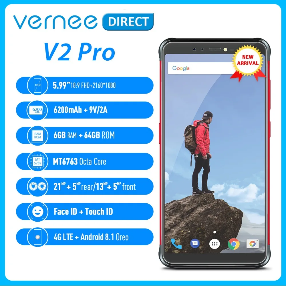 Глобальная версия Vernee V2 Pro Водонепроницаемый 5,99 ''мобильный прочный телефон 6+ 64 ГБ Android 8,1 NFC Смартфон 6200 мАч Quick Charge