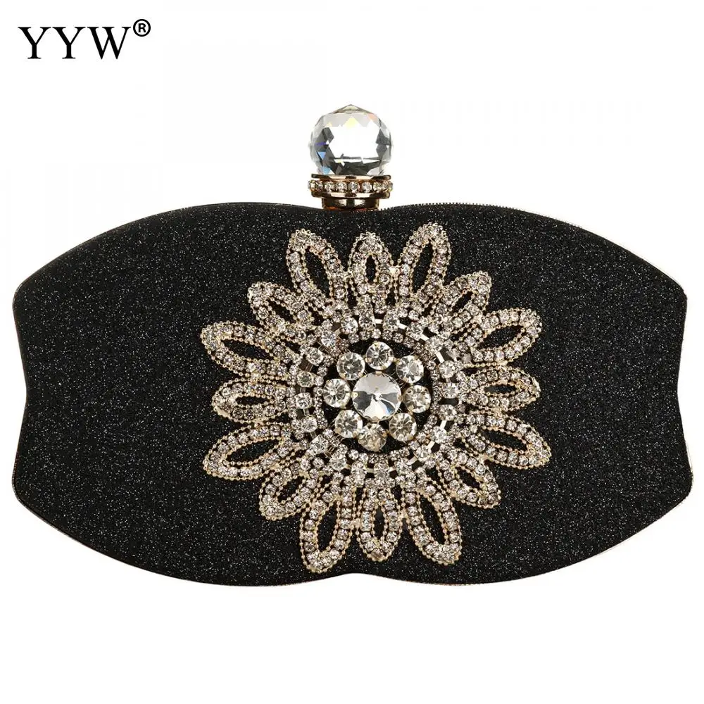 Fashion Evening Bag Women'S 2chain Handbag Night Wedding Clutch With Flower Rhinestone Gold Sliver Shoulder Bags Bolsa Feminina