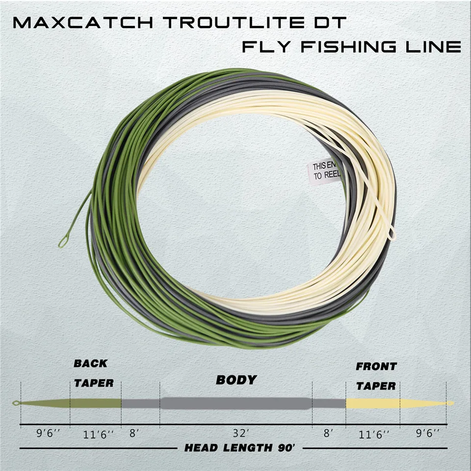 Maximumcatch 90ft 3/4/5/6wt الحقيقي Troutlite مزدوجة تفتق عائم صنارة صيد السمك بذبابة الصيد الصناعية مع 2 ملحومة الحلقات يطير خط