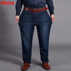 Осенние джинсы мужские большие размеры человек плюс удобрения XL одежда Высокая талия эластичные длинные штаны 48 ярдов