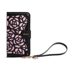 

Universal Case For iPhone 7 8 6 6S X Xs Gorgeous 3D Hollow Rose Flower Leather Flannel Phone Bags Jewelled Flip Wallet Case