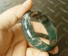 

13388 100% Natural Green Moss Agate Aquatic Weeds Agate Jade Bangle Bracelet (A0429)