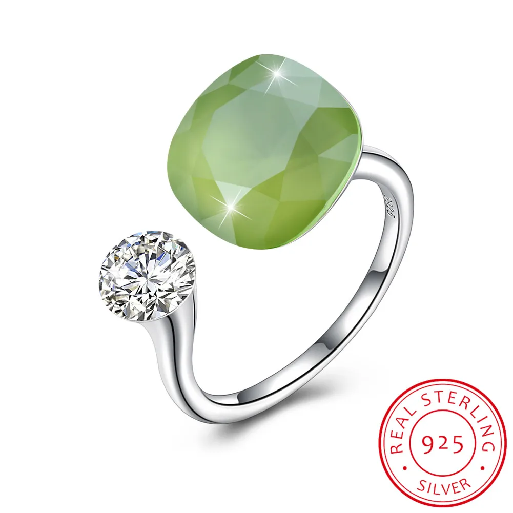 LEKANI кристаллы от кольца swarovski 925 индивидуальные бриллиантовые шипованные кольца из стерлингового серебра женские многоцветные простые кольца подарок - Цвет камня: D