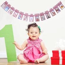 12 месяцы фоторамка баннер первые счастливые Декор ко дню рождения 1st Baby Shower для мальчиков и корона для девочек баннер с блестками вечерние поставки; Цвет: розовый, золотистый