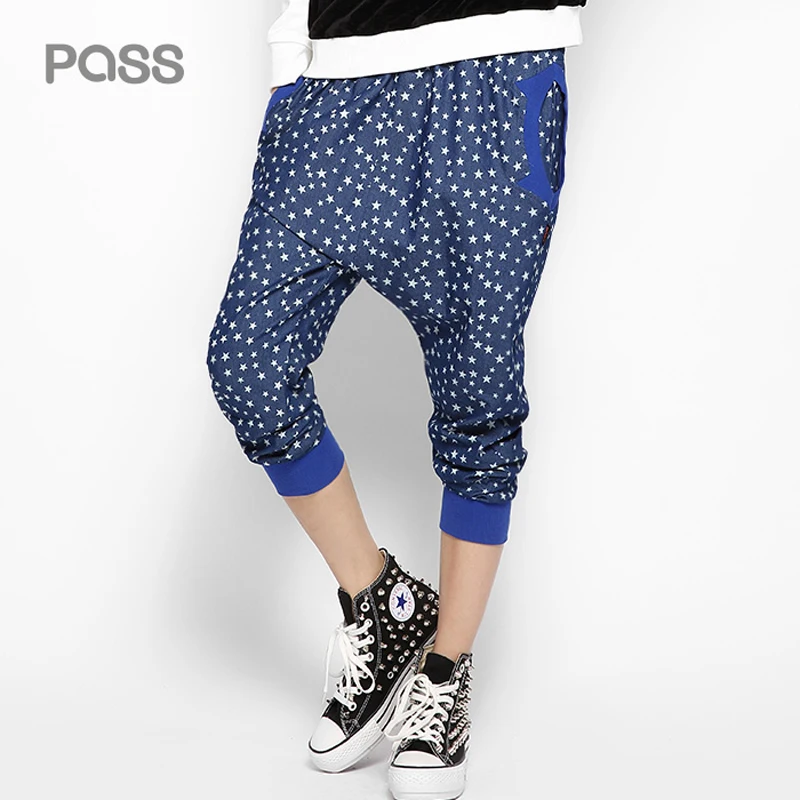 

PASS 2017 New Arrival Spring Women Fashion Casual High Quality Loose Hit Color Star Pattern Pocket Female Harem Jeans