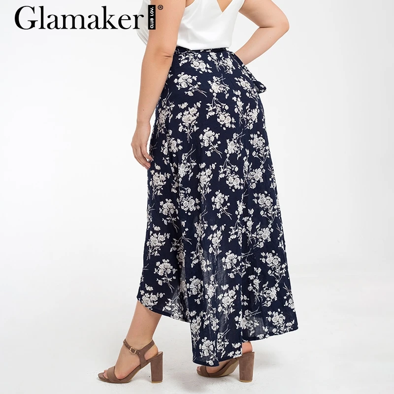 Glamaker элегантный разделение цветочный принт юбка Женский, черный клешеные штаны с высокой талией для пикантные кружево до плюс размеры