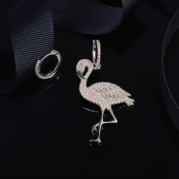 

Ins-APM Silver-inlaid Pink Diamond Flamingo Design Earrings with Feminine Temperament