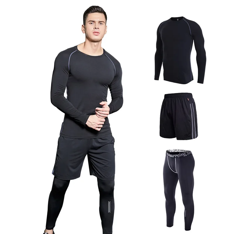 Tactical T-shirt Fitness Clothing Men's Compression T-shirt fast-drying Crossfit Shirts Men's leggings Rash guard S-3XL 3 Piece