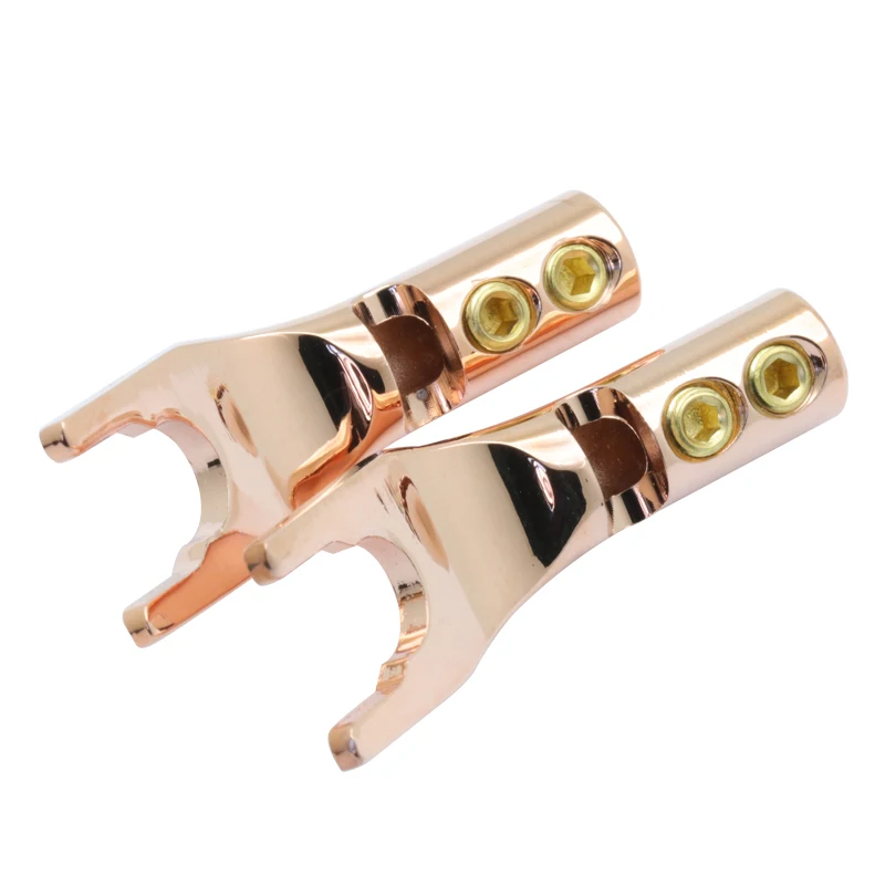 2PCS Gold-plated Copper Banana Plugs U/Y Type High quality Banana Connector Speaker Wire Connector With double Screw locks