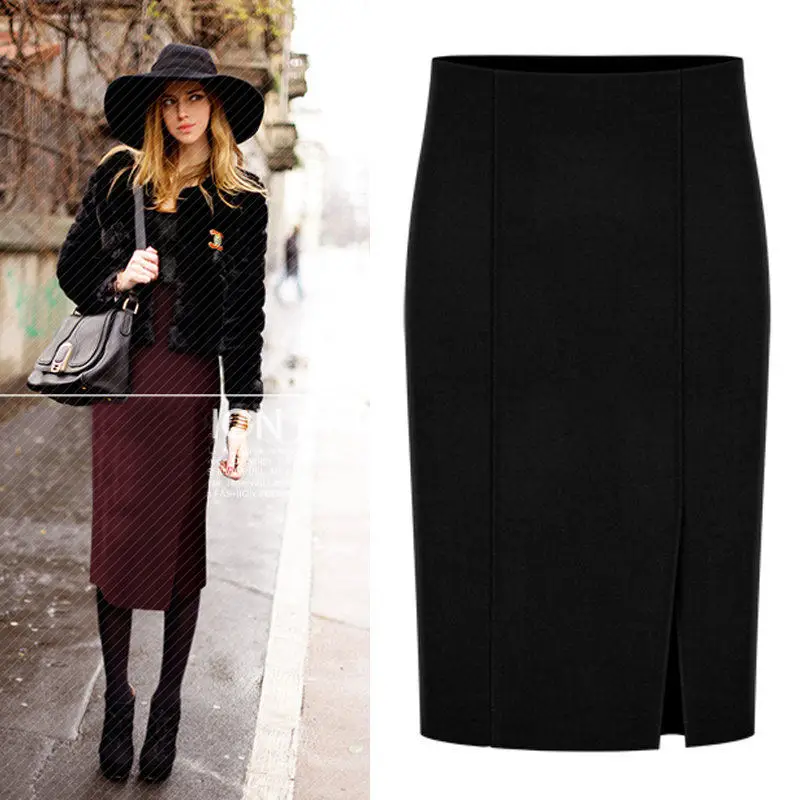 

2015 Autumn Winter Brand Women Wool Blend Mid-Calf High Waist Long Pencil Skirt Plus Size 4XL 5XL Blue & Dark Purple & Wine Red