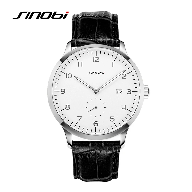 SINOBI Causal Calendar font b Men b font Wrist font b Watches b font Leather Watchband