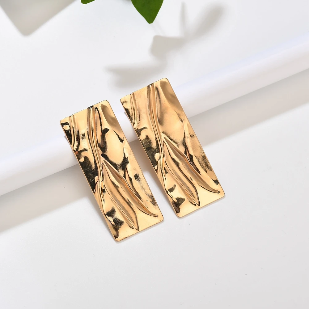 Modern Fashion Big Gold Metal Geometric Earring Large Irregular Square