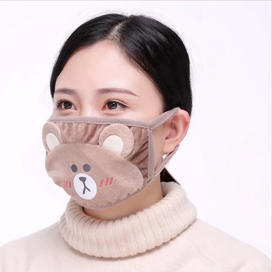 Мультфильм медведь для девочек и женщин теплые хлопковые маски бактерий доказательство Анти-загрязнения рот маска Велоспорт одежда
