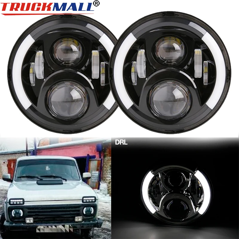 

For Lada Niva 4x4 suzuki Samurai 7'' LED DRL h4 Halo Headlights For VAZ 2010 7 Inch LED Headlamps With Halo Amber Turn Signal