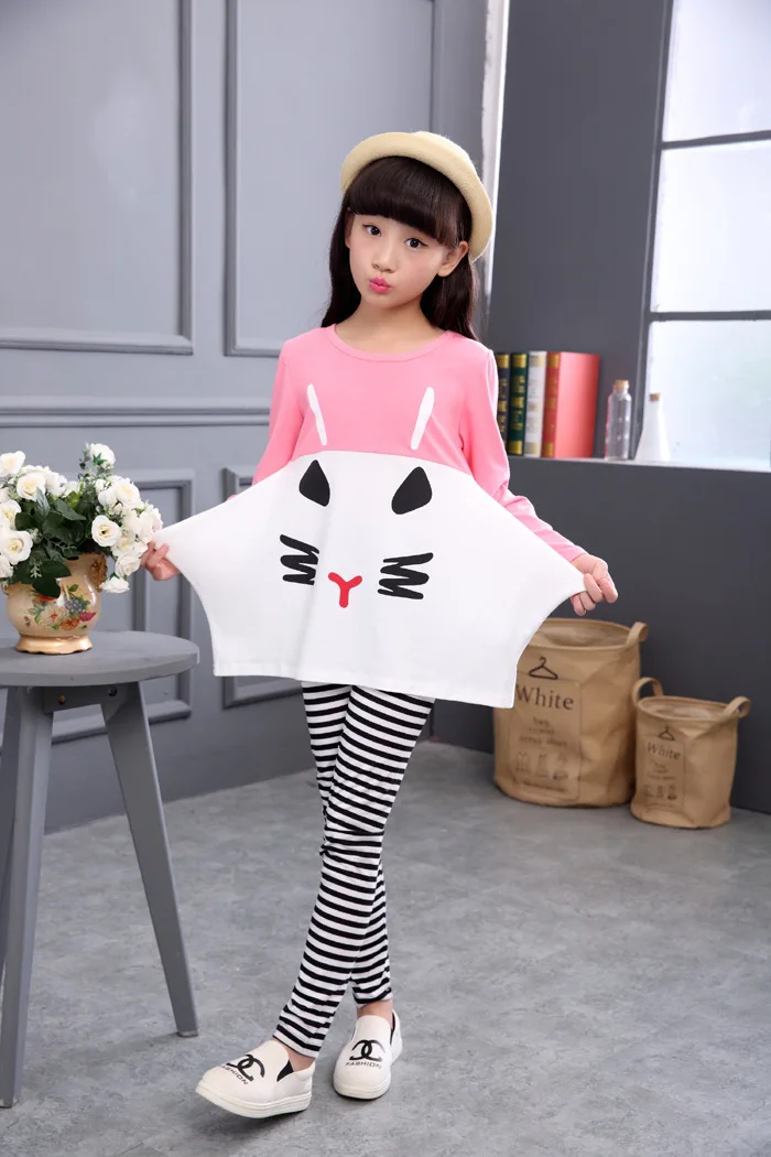 Yeedison Cartoon Children Clothing Set Cute Girls Clothes Sets 2018 Kids Long Sleeve T-shirt Striped Pants 2Pcs Girl Outfit Suit (3)