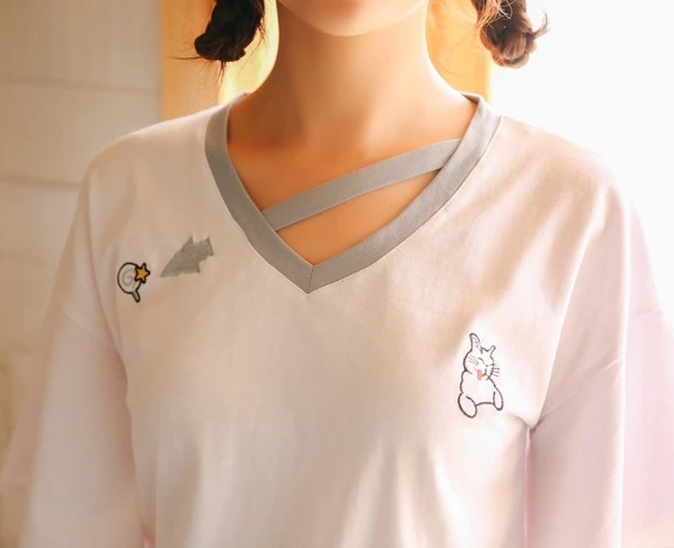 Женская летняя футболка в японском стиле панк Kawaii Ulzzang Корейская с вышивкой