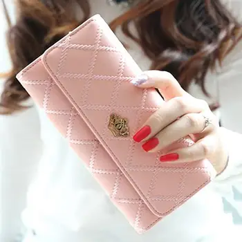 

Women Quilted Crown Clutch Long Purse Faux Leather Wallet Card Holder Handbag