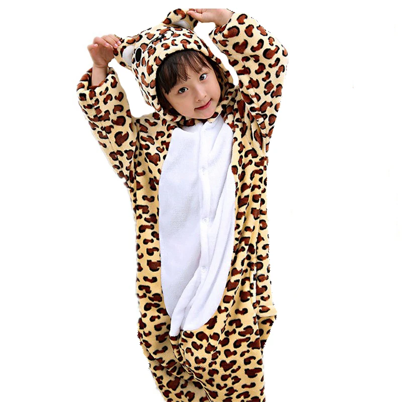 Cute Leopard bear Children Onesies Kigurumi Cartoon Soft Flannel Pajamas Baby One piece Sleepwear Cosplay For Halloween Jumpsuit (5)