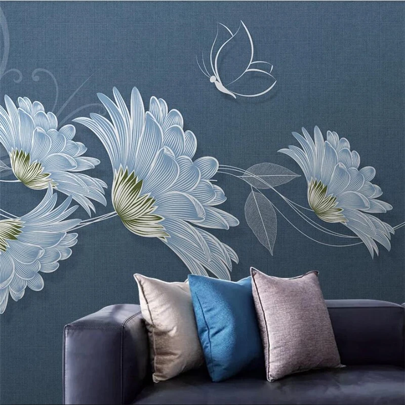 Wellyu Small Fresh Modern Fashion Beautiful Flowers Butterfly Background Wall Custom Large Mural Green Wallpaper Wallpapers Aliexpress