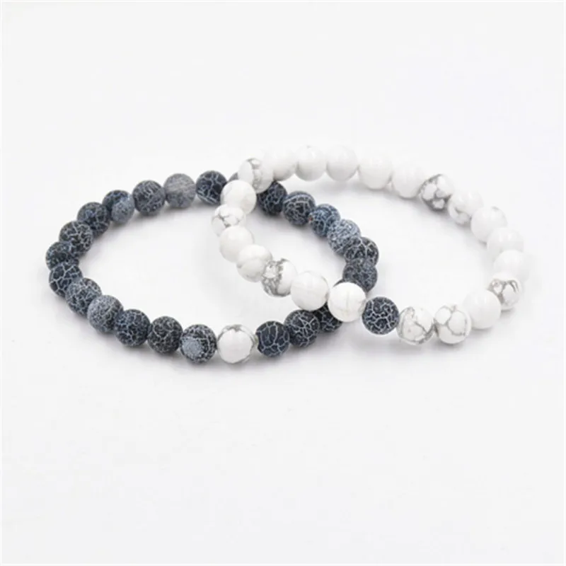 

Charm Black and White Natural Stone Distance Couple Bracelets & Bangles for Women Men Strand Lovers Bracelet Jewelry Best Gifts