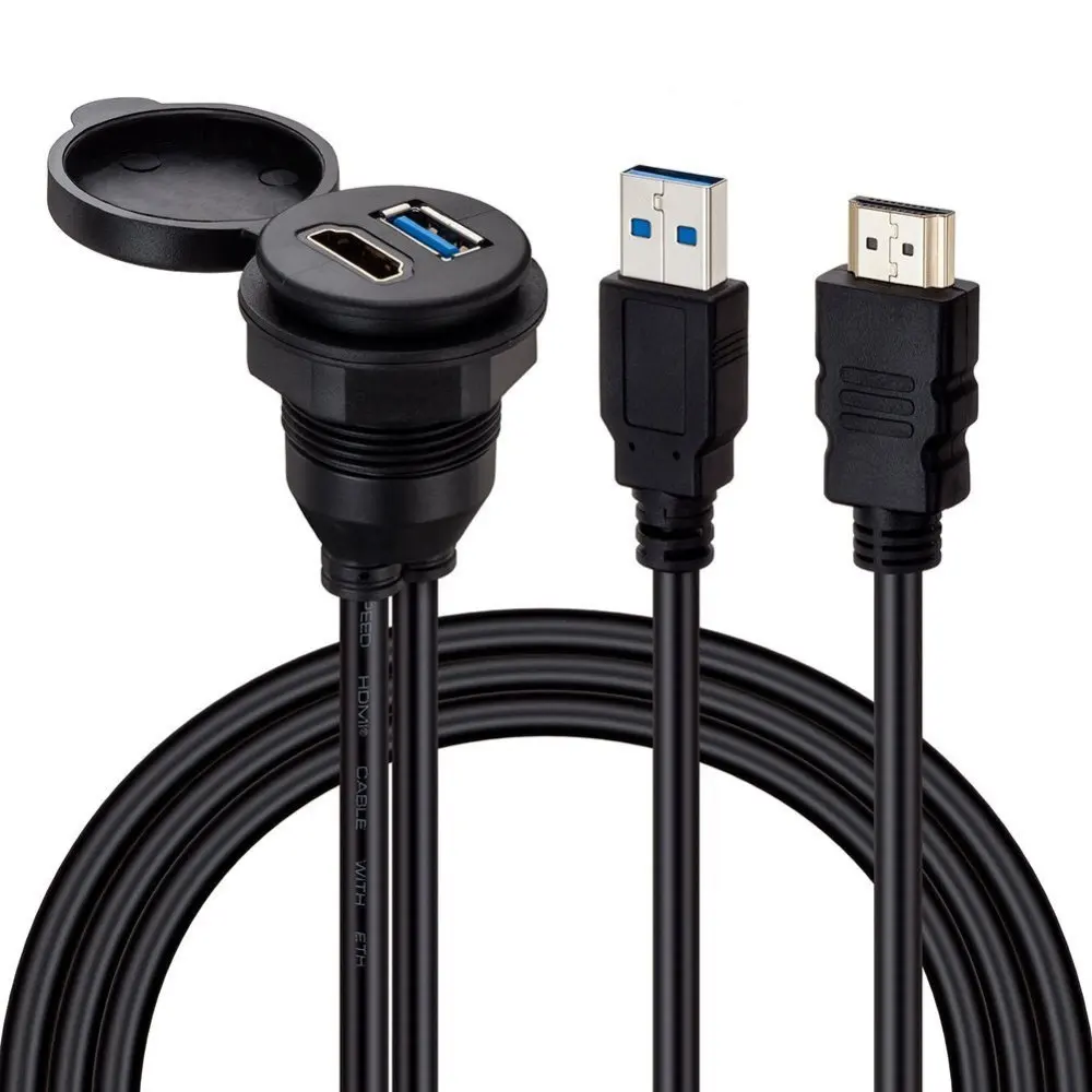 

USB HDMI Mount Cable 2 Ports USB 3.0 HDMI Flush Mount Car Mount Extension 2 meter