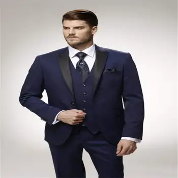 

Custom Mens Suits Groom Tuxedo Navy Blue Groomsmen Peak Lapel Wedding/Dinner Suits Best Man Bridegroom (Jacket+Pants+Vest)