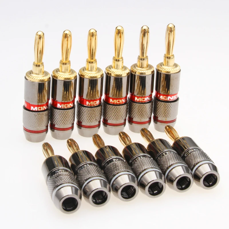 

YT 12PCS Zinc Alloy Banana Plug Head Gold Plated Speaker Adapter Screw Speaker Male Plugs For 50-90(VA) Audio Connector