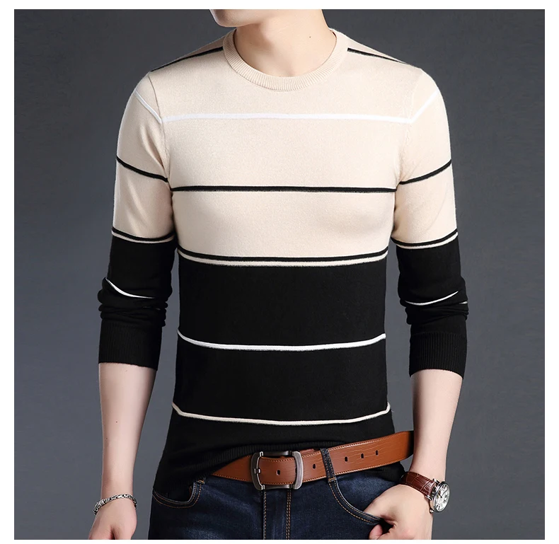 2018 New Fashion Brand Sweater Mens Pullover Striped Slim Fit Jumpers Knitred Woolen Autumn Korean Style Casual Men Clothes