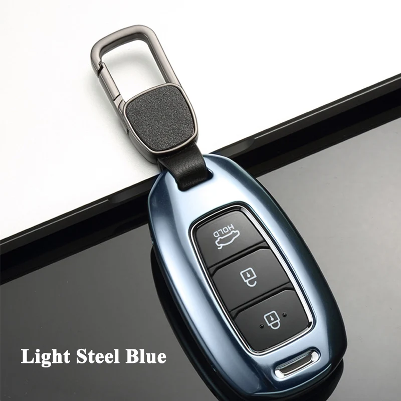 1 шт. SEEYULE Deluxe Чехол для автомобильного ключа, чехол для хранения, стильные автомобильные аксессуары для hyundai Kona Santa Fe Santafe - Название цвета: Light Steel Blue