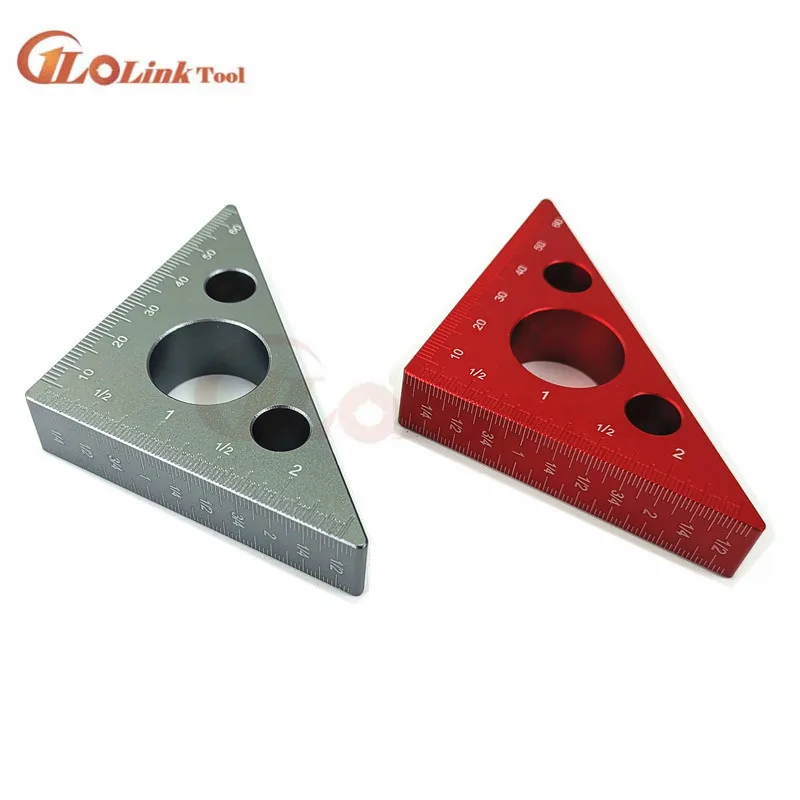 45 Degree Aluminum Alloy Angle Ruler Inch Metric Triangle Ruler Carpenter's Workshop Woodworking Square Multifunction Tool