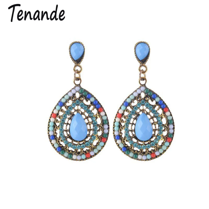 Tenande Maxi Bohemian Big Statement Beads Crystal Water Droplets Dangle Earrings for Women Tribal Jewelry Femme Bijoux | Украшения и