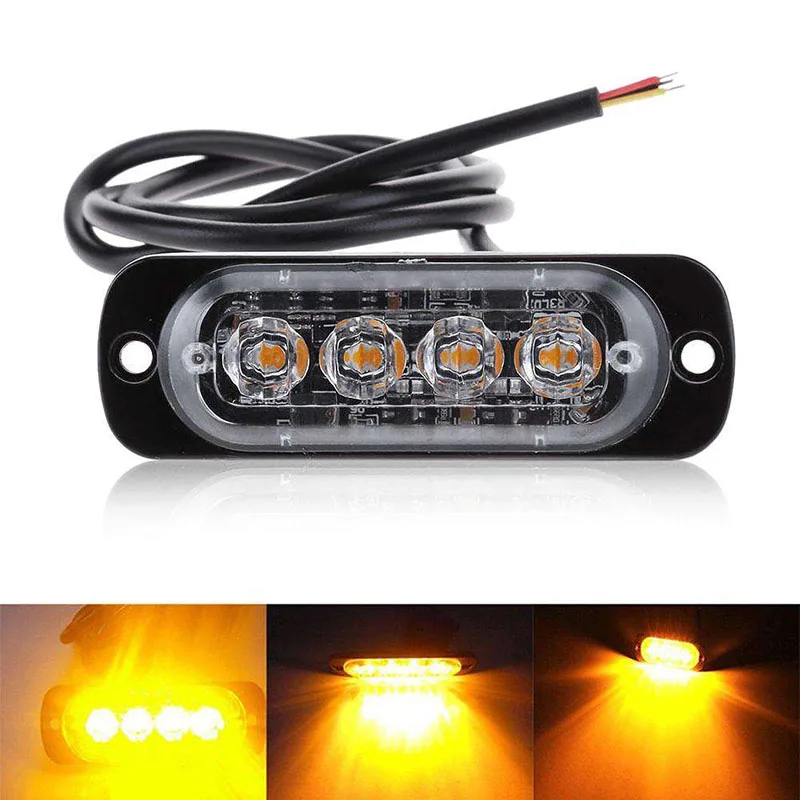 

4 Led Strobe Warning Light Strobe Grille Flashing Lightbar Truck Car Beacon Lamp Amber Yellow White Traffic light 12V - 24V