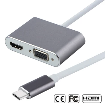 

2 in 1 Type C to HDMI/VGA Adapter USB 3.1 USB-C to VGA 4K Converter Cable 1080P@60Hz for Laptop Macbook Huawei Mate10