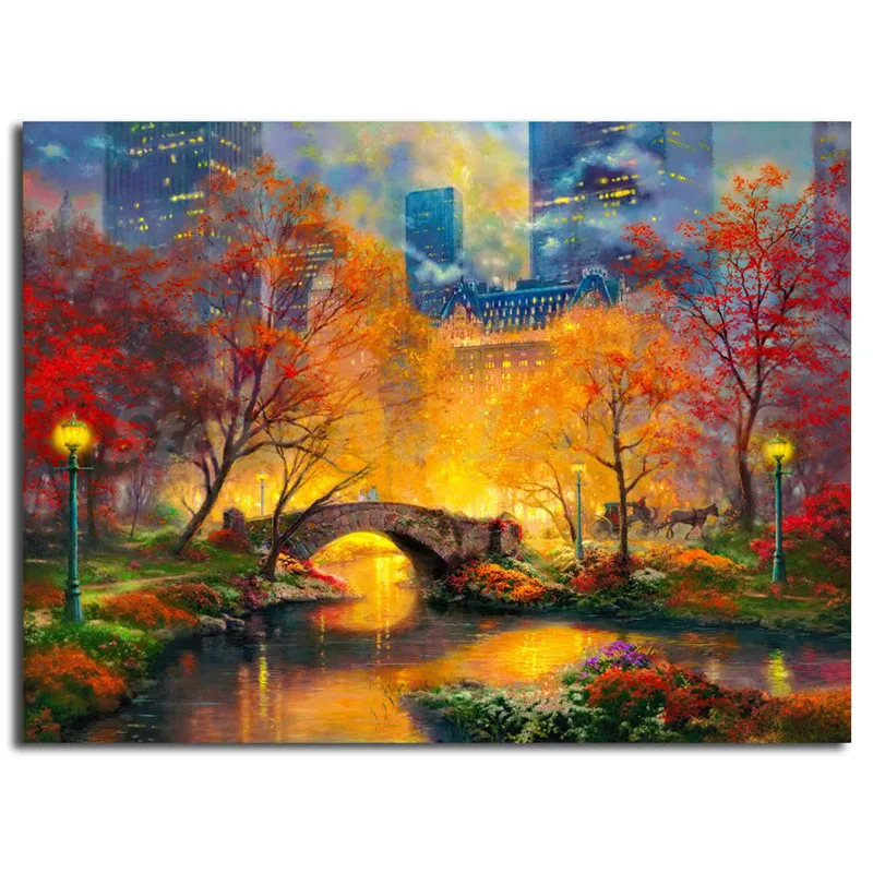 

Central Park In the Fall Thomas Kinkade Canvas Painting Print For Living Room Home Decor Modern Wall Art Oil Painting Poster