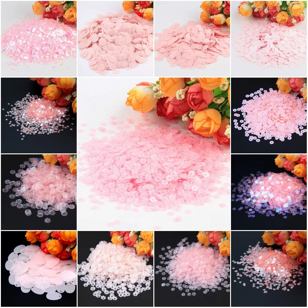 

20g 3-30mm Korea Pink Paillettes Sequins Cup Flat Round Flower PVC Loose Sequin for Nail Crafts Women Garment Sewing Accessories