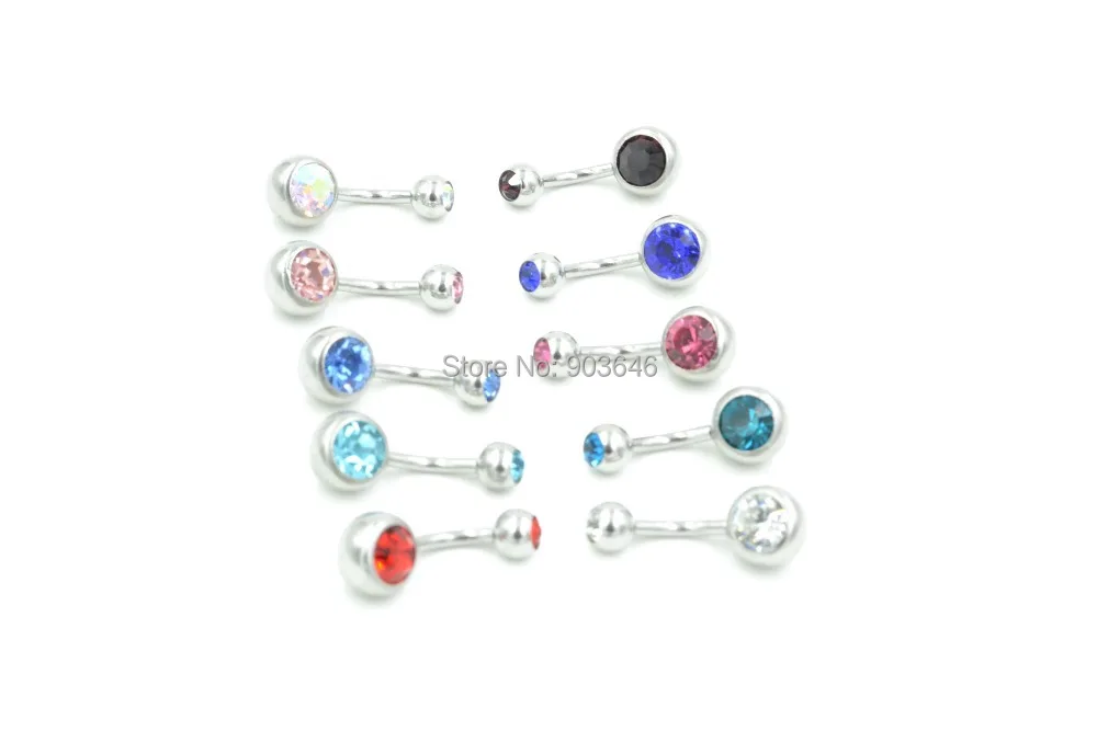 Free shippment 50pcs Body Jewelry -Double GemsNavel Belly Rings Button Barbells 1.6x10x5/8mm |