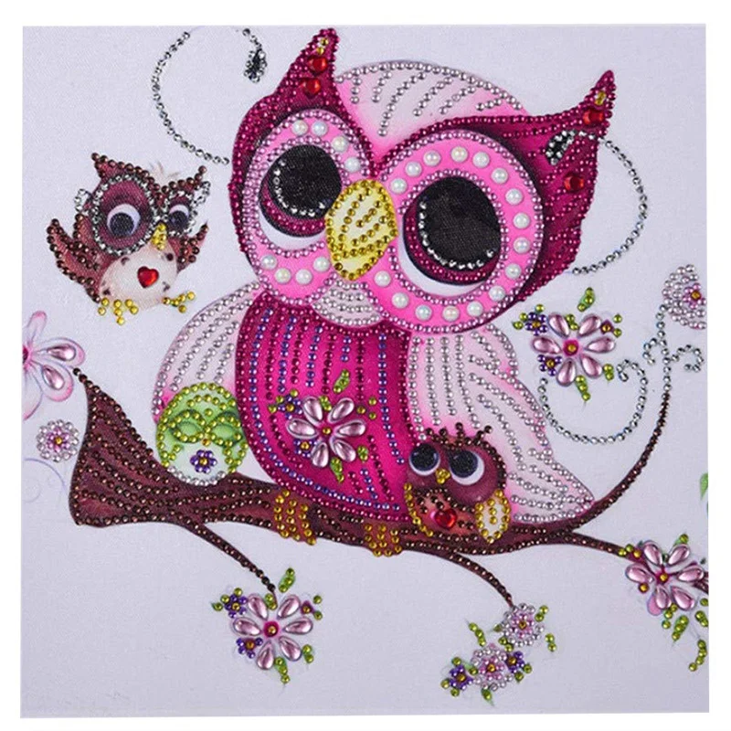 

Quality Diamond Painting Diy 5D Special Shape Rhinestones,Lovely Owl Family On The Tree, Partial Crystal Diamond Kits