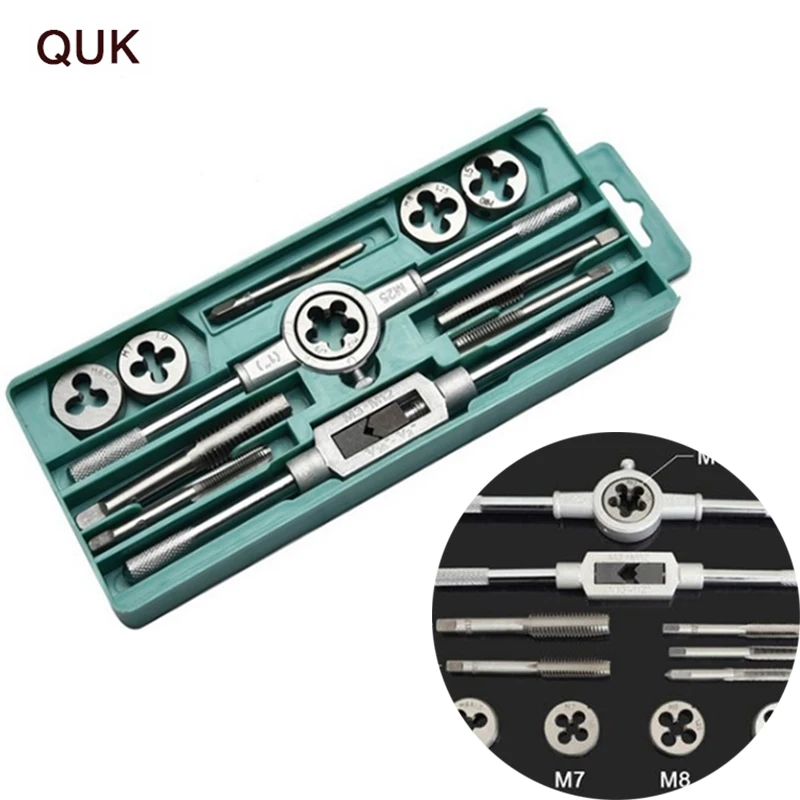 QUK  Wrench Hand Tap And Die Set Hand Spiral Point Straight Fluted Screw Traight Taper Reamer Alloy Metal Tools 1220Pcs M3M121