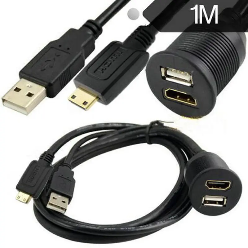 Great Q Mini HDMI to USB & HDMI Female Panel Flush Mount cable cord For