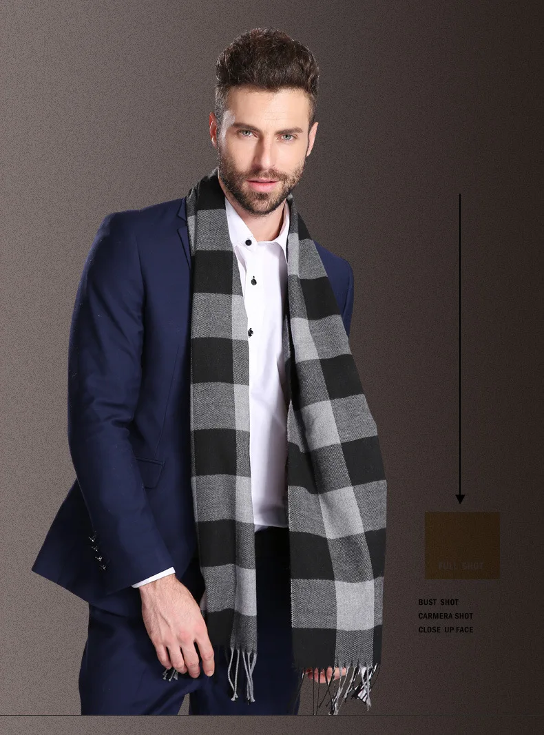 2021 New Europe Fashion Shawl Scarves Men Winter Warm Tartan Designer Scarf Business Sjaal Plaid Cotton Wraps Bufanda Foulard