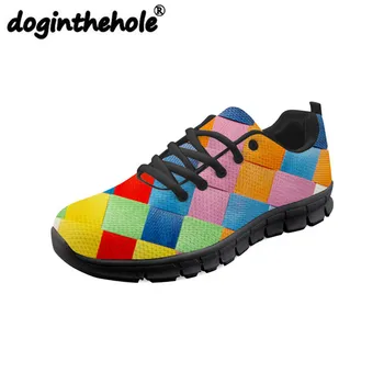 

doginthehole Running Shoes for Women Mixed Color Geometry Pattern Sport Sneakers Outdoor Platform Mesh Sport Shoes Girls Female