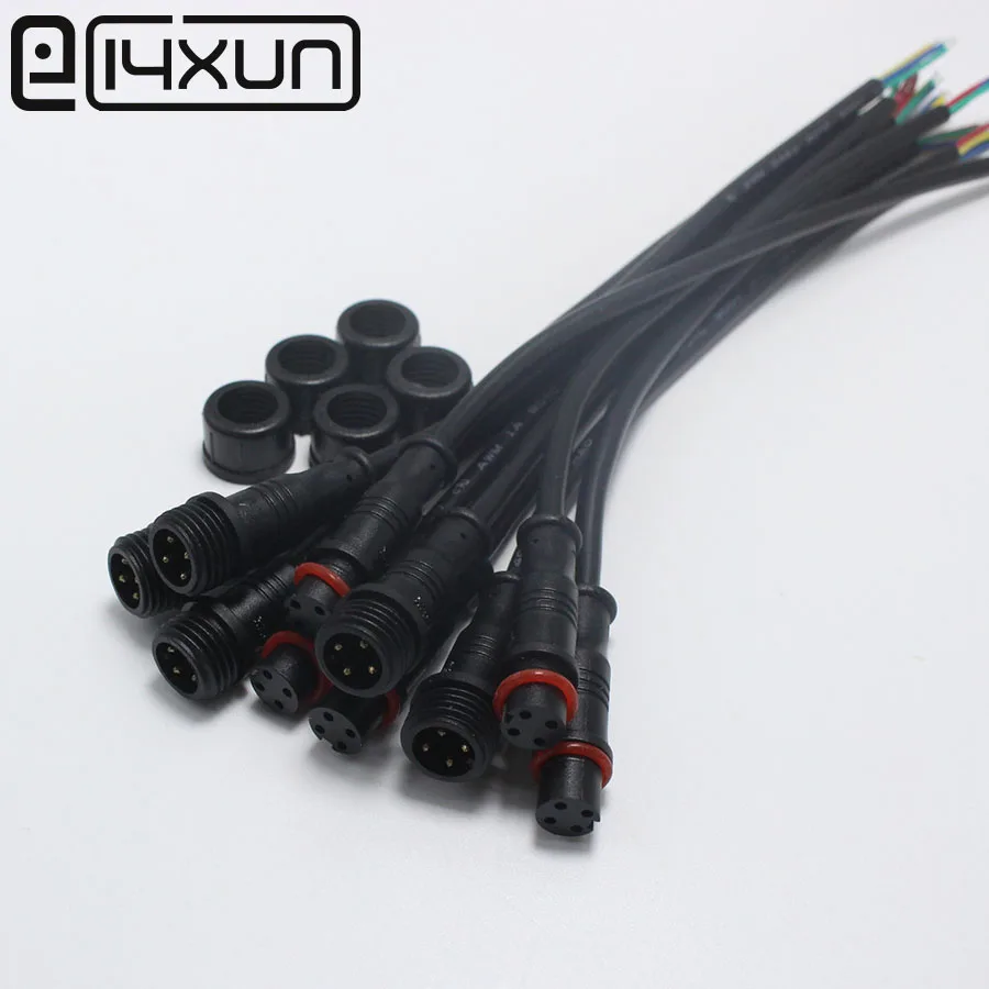 EClyxun 1 пара 4Pin 24AWG/0 2 мм IP65 Черные Водонепроницаемые светодиодные ленты кабель