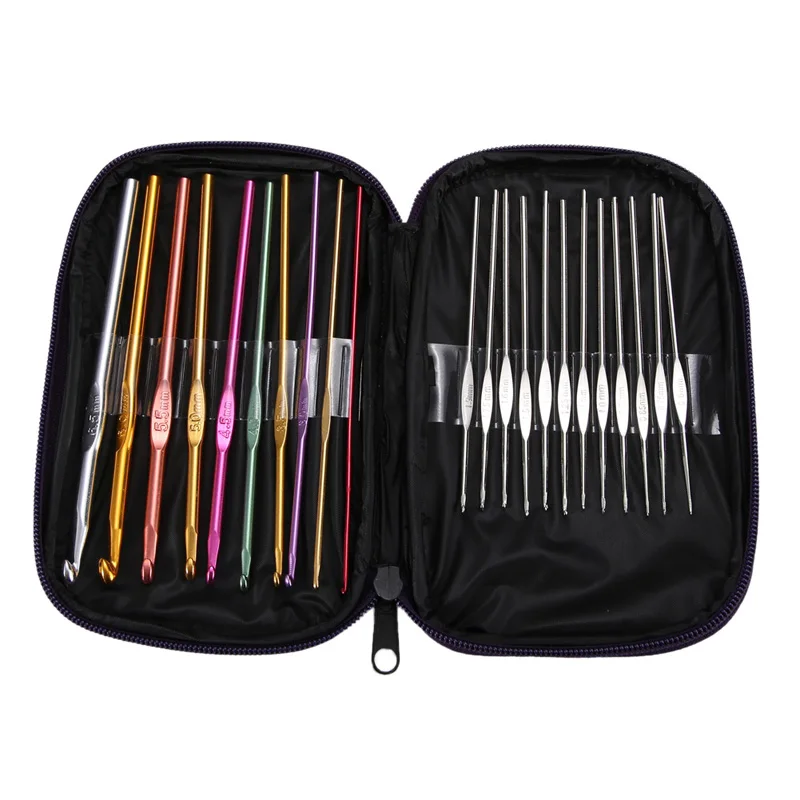 

22Pcs/Set Crochet Hook Set Aluminum Knitting Needles Knit Weave Craft with Bag DIY Craft Multi-Colour Crochet Hooks