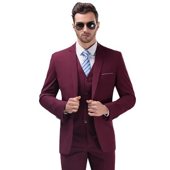 

Custom made Ball gown Fashion Groom Wedding Wine Red Formal Slim Suits ( jacket+Pants+vest+tie)