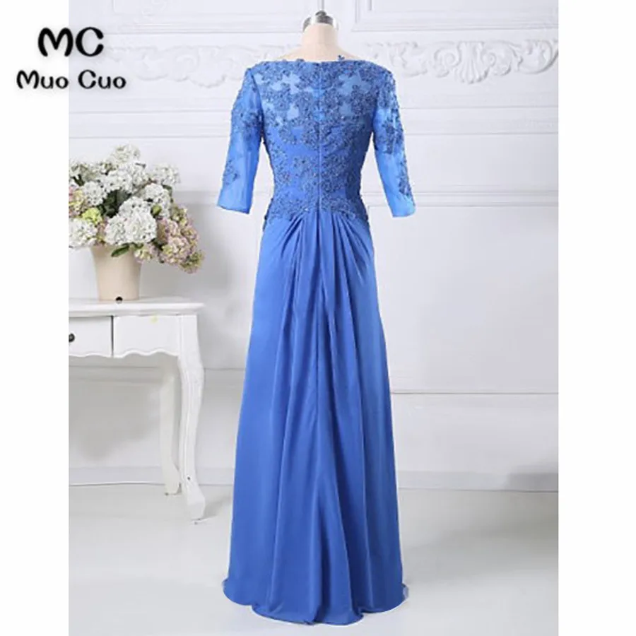 2018 A-Line 3/4 рукава ройер синий кружевное платье для выпускного для матери невесты платья для свадеб с рюшей