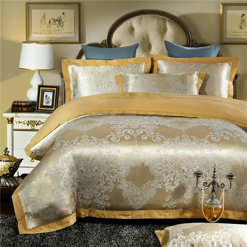 Kaufen 2018New Satin Jacquard Bettwäsche Set Königin König größe Duvet Abdeckung Bettlaken set Bettwäsche Bett set Kissenbezüge