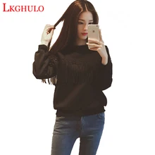 LKGHULO Футболка женская одежда Повседневная Женская Осенняя футболка с круглым вырезом Чистый цвет белый черный длинный рукав укороченная футболка W141