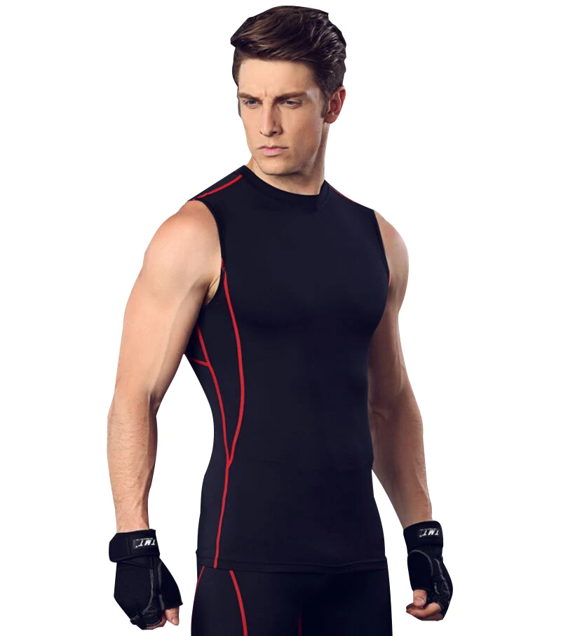 

Quick Drying Stretch Compression Fitness Tops Men's Sports Gym Tank Top Running Vest Sleeveless T-shirt Basketball Jerseys Men